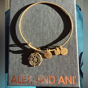 Alex and Ani Take the Wheel Charm Bangle Rafaelian Gold Finish Bracelet